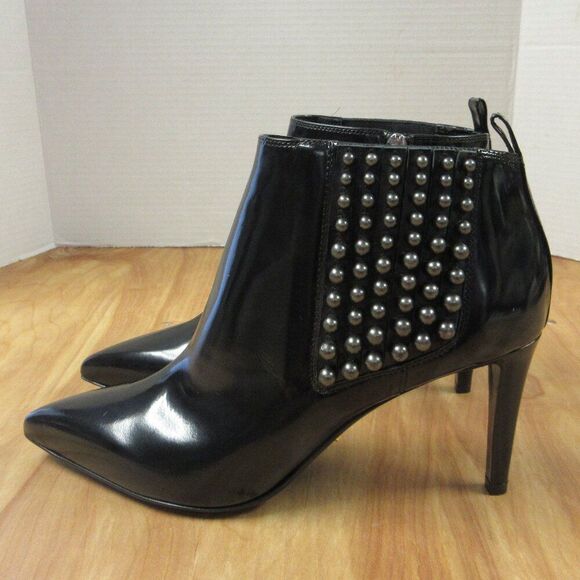 SERGIO ROSSi Black Pearl Pointed Toe High Heeled Ankle Boots Booties Sz 38 Shoes - Picture 1 of 16